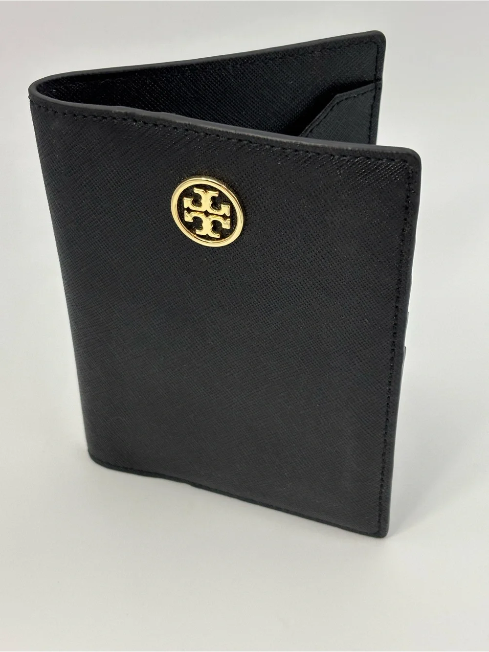 Tory Burch Black‎ Saffiano Leather Card & Passport Holder with Gold Logo